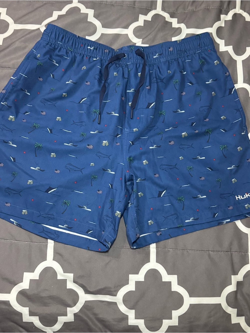 Huk Royal Blue Swim Trunks with Nautical Print